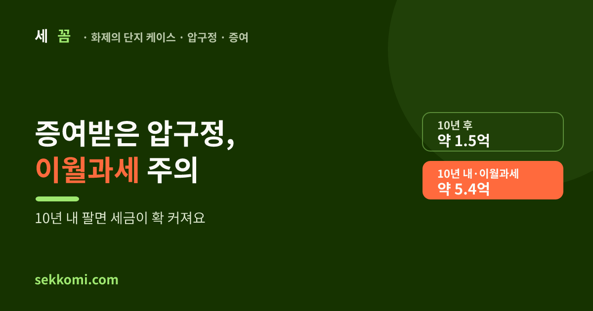 증여받은 압구정 팔 때 양도세 — 이월과세 주의 (2026) — 세꼼 화제의 단지 케이스