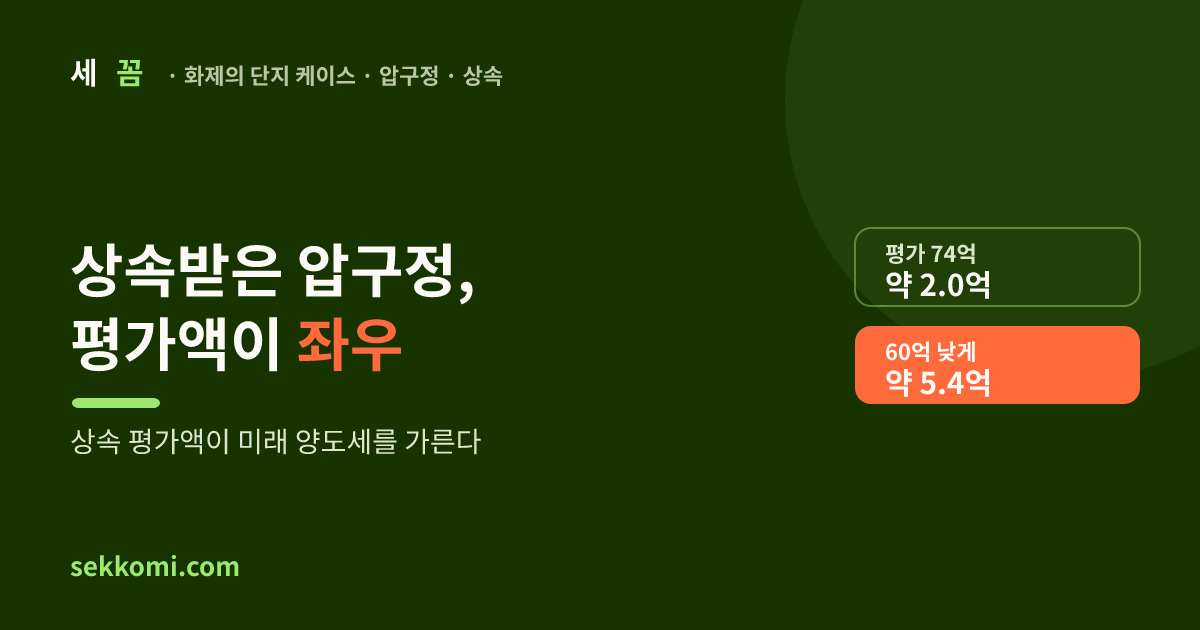 상속받은 압구정 팔 때 양도세 — 평가액이 세금을 가른다 (2026) — 세꼼 화제의 단지 케이스