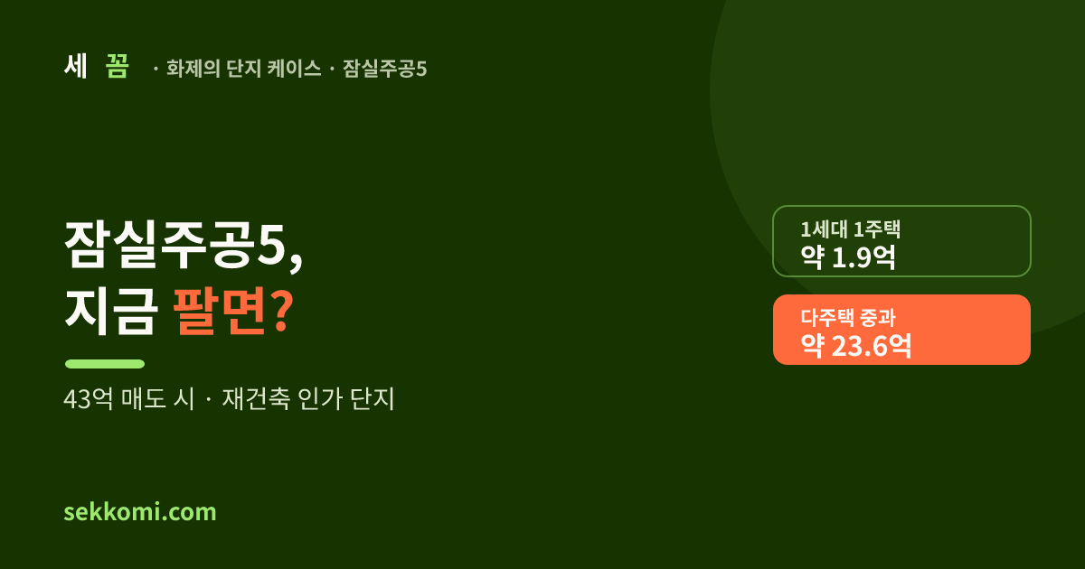 잠실주공5단지 지금 팔면 양도세 얼마? — 43억 케이스 (2026) — 세꼼 화제의 단지 케이스