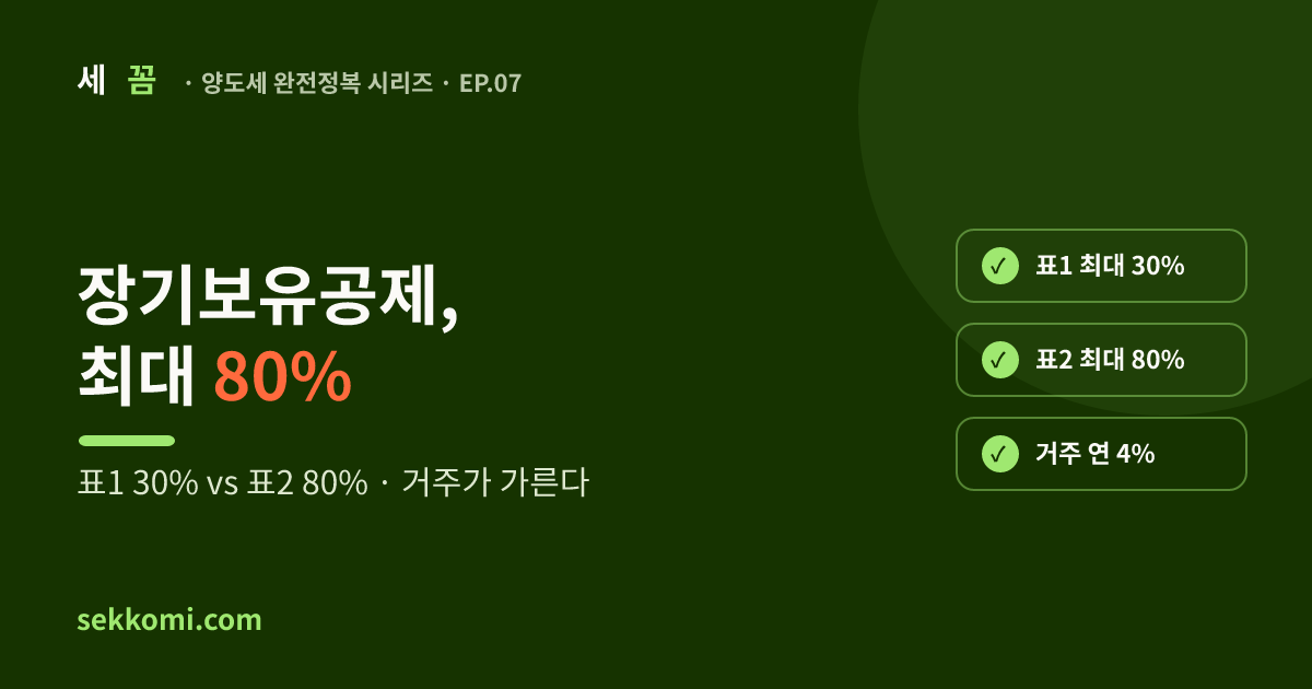 장기보유특별공제 표1·표2 차이 (최대 80%) — 세꼼 양도세 완전정복 EP.07