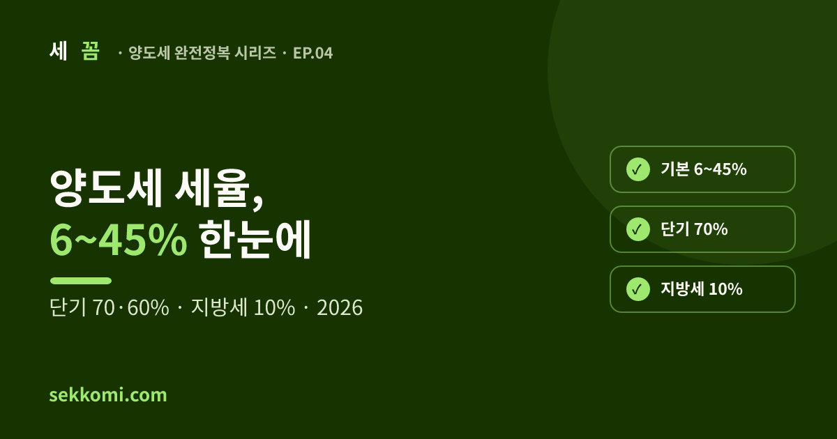 양도소득세 세율 한눈에 (2026) — 세꼼 양도세 완전정복 EP.04